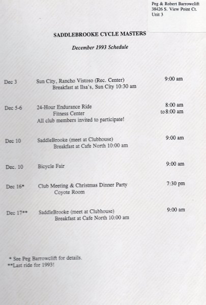 Ride  - Dec 1993 - Schedule